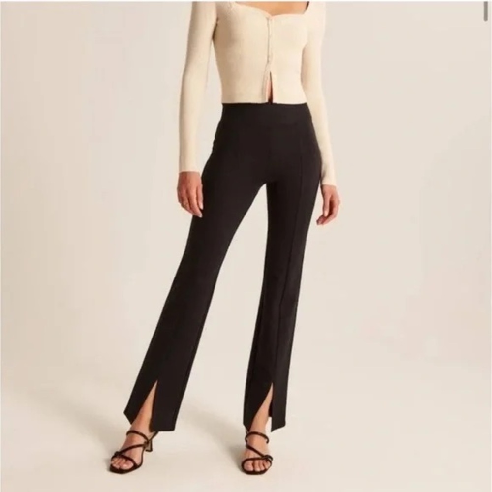 Abercrombie & Fitch Ponte Front Split Hem Flare Pants in Black